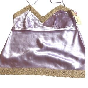 Gold Hawk Lilac and Tan lace woman’s SILK camisole Size L. NWT.